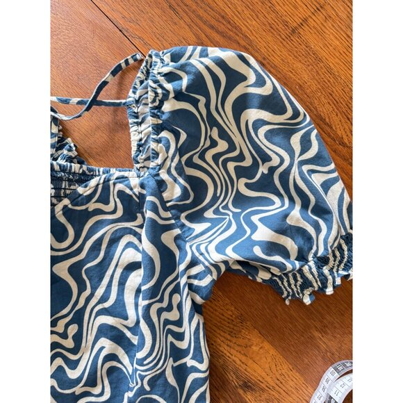 Ava & Viv Size X(14) Blue White Peasant Top Puff Sleeves Smocked Back - Picture 7 of 7